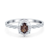 Art Deco Oval Natural Chocolate Smoky Quartz Floral Wedding Ring 925 Sterling Silver