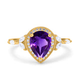 Pear Teardrop Natural Stone Leaf Style Ring