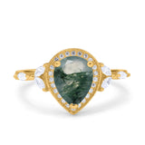 Pear Teardrop Natural Stone Leaf Style Ring