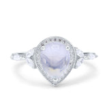 Art Deco Pear Teardrop Natural Moonstone Leaf Style Ring 925 Sterling Silver