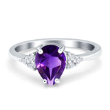 Pear Teardrop Natural Amethyst Wedding Ring 925 Sterling Silver