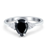 Pear Teardrop Natural Black Onyx Wedding Ring 925 Sterling Silver