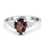 Pear Teardrop Natural Chocolate Smoky Quartz Wedding Ring 925 Sterling Silver