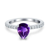 Art Deco Pear Teardrop Natural Amethyst Wedding Ring 925 Sterling Silver