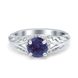 Vintage Style Round Lab Alexandrite Filigree Ring 925 Sterling Silver