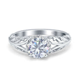 Vintage Style Round Moissanite Filigree Ring 925 Sterling Silver