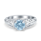Vintage Style Round Natural Aquamarine Filigree Ring 925 Sterling Silver