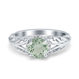 Vintage Style Round Natural Green Amethyst Prasiolite Filigree Ring 925 Sterling Silver