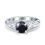Vintage Style Round Natural Black Onyx Filigree Ring 925 Sterling Silver