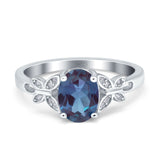 Art Deco Oval Lab Alexandrite Floral Butterfly Ring 925 Sterling Silver