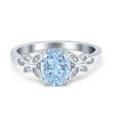 Art Deco Oval Natural Aquamarine Floral Butterfly Ring 925 Sterling Silver