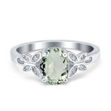 Art Deco Oval Natural Green Amethyst Prasiolite Floral Butterfly Ring 925 Sterling Silver