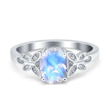 Art Deco Oval Natural Moonstone Floral Butterfly Ring 925 Sterling Silver