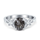 Art Deco Oval Natural Rutilated Quartz Floral Butterfly Ring 925 Sterling Silver