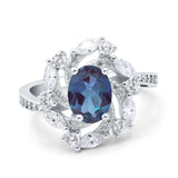 Floral Oval Lab Alexandrite Cocktail Ring 925 Sterling Silver