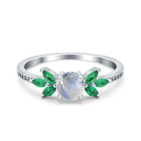 Art Deco Round Natural Stone Floral Ring