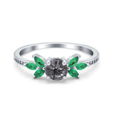 Art Deco Round Natural Stone Floral Ring