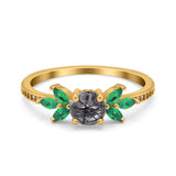 Art Deco Round Natural Stone Floral Ring