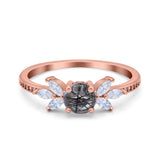 Art Deco Round Natural Stone Floral Ring