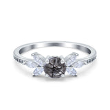 Art Deco Round Natural Stone Floral Ring