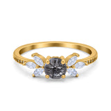 Art Deco Round Natural Stone Floral Ring