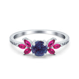 Art Deco Round Natural Stone Floral Ring