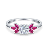 Art Deco Round Natural Stone Floral Ring