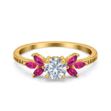 Art Deco Round Natural Stone Floral Ring