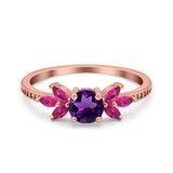 Art Deco Round Natural Stone Floral Ring