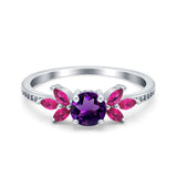 Art Deco Round Natural Stone Floral Ring