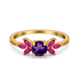 Art Deco Round Natural Stone Floral Ring