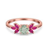 Art Deco Round Natural Stone Floral Ring