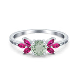 Art Deco Round Natural Stone Floral Ring