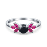 Art Deco Round Natural Stone Floral Ring