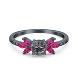 Art Deco Round Natural Stone Floral Ring