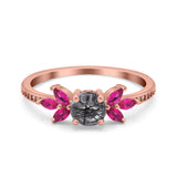 Art Deco Round Natural Stone Floral Ring