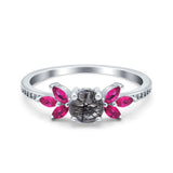 Art Deco Round Natural Stone Floral Ring