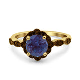 Art Deco Round Natural Stone Floral Ring