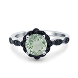 Art Deco Round Natural Stone Floral Ring
