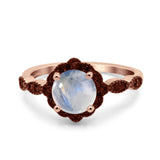 Art Deco Round Natural Stone Floral Ring