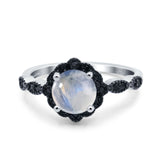 Art Deco Round Natural Stone Floral Ring