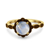 Art Deco Round Natural Stone Floral Ring