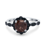 Art Deco Round Natural Stone Floral Ring