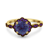 Art Deco Round Natural Stone Floral Ring