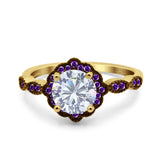Art Deco Round Natural Stone Floral Ring
