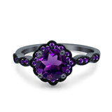 Art Deco Round Natural Stone Floral Ring