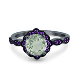 Art Deco Round Natural Stone Floral Ring