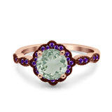 Art Deco Round Natural Stone Floral Ring