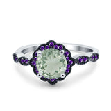 Art Deco Round Natural Stone Floral Ring