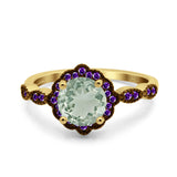 Art Deco Round Natural Stone Floral Ring